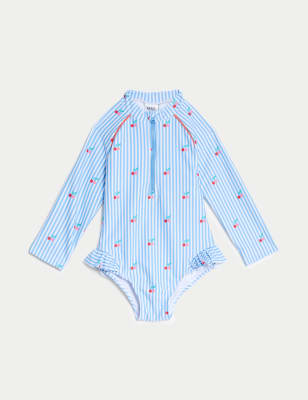 

M&S Collection Bañador de manga larga de rayas y cerezas (0-3 años) - Blue Mix, Blue Mix