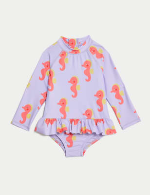 

M&S Collection Bañador de manga larga con diseño de caballito de mar (0-3 años) - Pink Mix, Pink Mix