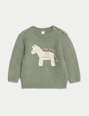 

Girls M&S Collection Cotton Rich Embroidered Horse Jumper (0-3 Yrs) - Green, Green