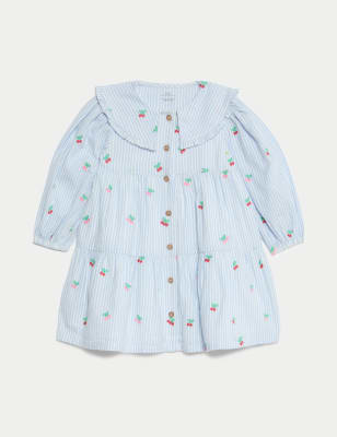 

Girls M&S Collection Pure Cotton Striped Cherry Embroidery Dress (0-6 Yrs) - Blue Mix, Blue Mix