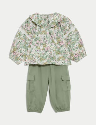 

Girls M&S Collection 2pc Cotton Rich Ditsy Floral Outfit (0-3 Yrs) - Green Mix, Green Mix