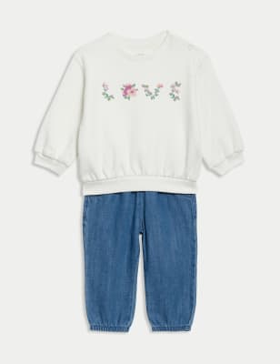 

M&S Collection 2-teiliges Outfit mit hohem Baumwollanteil und Schriftzug „Love“ (0-3 J.) - Ecru Mix, Ecru Mix