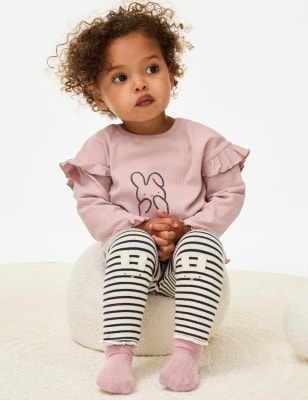 

M&S Collection 2-teiliges Outfit mit hohem Baumwollanteil und Häschenmuster (0-3 J.) - Pink Mix, Pink Mix