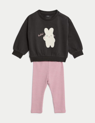 

M&S Collection Conjunto con diseño de conejitos de 2 piezas de algodón con tejido de sudadera (0-3 años) - Charcoal Mix, Charcoal Mix