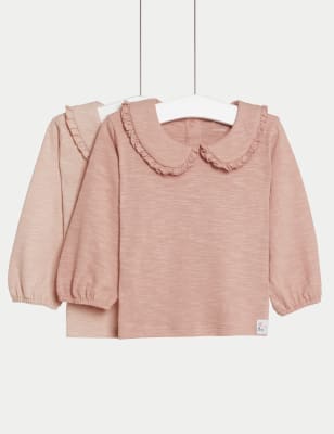 

M&S Collection 2er-Pack Oberteile aus reiner Baumwolle mit Kragen (0-3 J.) - Pink Mix, Pink Mix