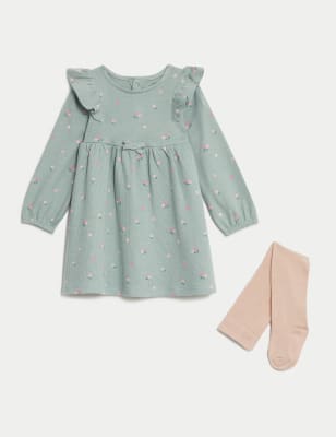 

Girls M&S Collection Pure Cotton Floral Dress with Tights (0-3 Yrs) - Aqua, Aqua