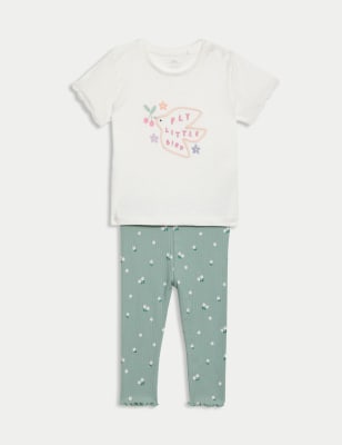 

Girls M&S Collection 2pc Cotton Rich Top & Bottom Outfit (0-3 Yrs) - Green Mix, Green Mix