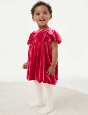 

Girls M&S Collection 2pc Velour Bow Dress with Tights (0-8 Yrs) - Red, Red