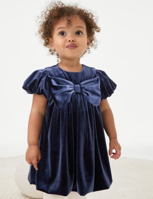 

Girls M&S Collection 2pc Velour Bow Dress with Tights (0-8 Yrs) - Navy, Navy