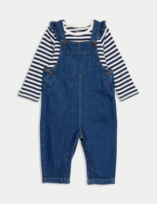 

Girls M&S Collection 2pc Denim Dungarees Outfit (0-3 Yrs) - Denim Mix, Denim Mix