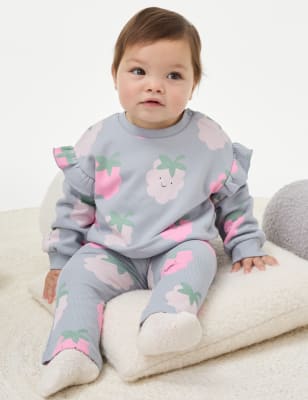 

M&S Collection Conjunto de 2 piezas de algodón con estampado del frambuesas (0-3 años) - Blue Mix, Blue Mix