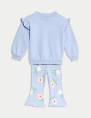 

Girls M&S Collection Cotton Rich Floral Top & Bottom Outfit (0-6 Yrs) - Blue, Blue