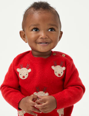 

Boys M&S Collection Reindeer Knitted Jumper (0-3 Yrs) - Red, Red