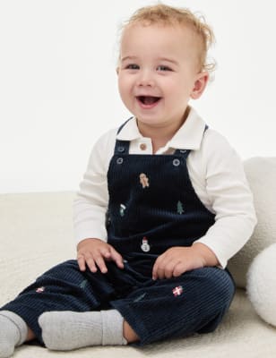 

Boys M&S Collection 2pc Cord Christmas Dungaree Outfit (0-3 Yrs) - Navy, Navy