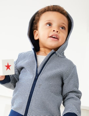 

Boys M&S Collection Cotton Rich Striped Zip Hoodie (0-3 Yrs) - Indigo Mix, Indigo Mix