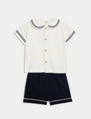 

M&S Collection Conjunto de 2 piezas de parte de arriba y pantalón corto de algodón (0-3 años) - Navy Mix, Navy Mix