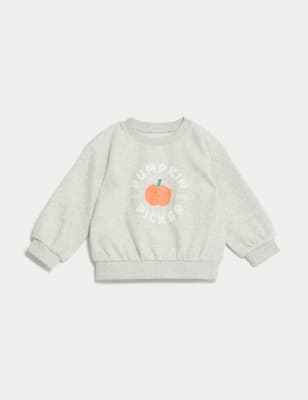 

Boys M&S Collection Cotton Rich Pumpkin Picker Halloween Sweatshirt (0-3 Yrs) - Grey Marl, Grey Marl