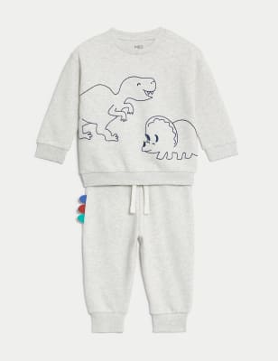 

M&S Collection Conjunto de 2 piezas de algodón con diseño de dinosaurio (0-3 años) - Grey Marl, Grey Marl