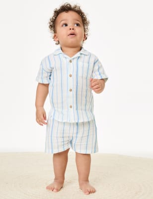 

M&S Collection Gestreifte Shorts aus reiner Baumwolle (0-3 Jahre) - Ecru Mix, Ecru Mix