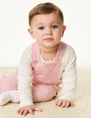 

M&S Collection Conjunto de 2 piezas de algodón con peto de rayas (0-3 años) - Red Mix, Red Mix