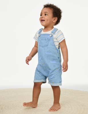 

Boys M&S Collection Denim Printed Dungaree Outfit (0-3 Yrs), Denim