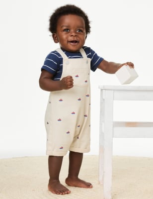 

M&S Collection 2-teiliges Outfit mit hohem Baumwollanteil, Streifen und Bootsmotiv (0-3 J.) - Ecru, Ecru