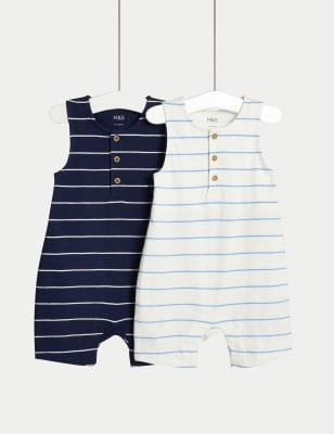 

Boys M&S Collection 2pk Pure Cotton Slub Striped Rompers (0-3 Yrs) - Navy Mix, Navy Mix