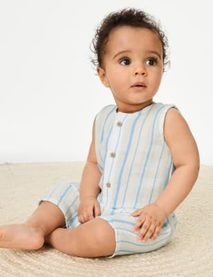 

Boys M&S Collection Pure Cotton Striped Romper (0-3 Yrs) - Blue Mix, Blue Mix