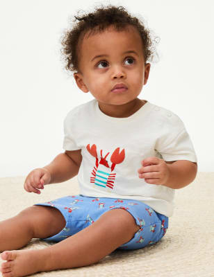 

M&S Collection Conjunto de algodón con diseño de langostas (0-3 años) - Blue Mix, Blue Mix