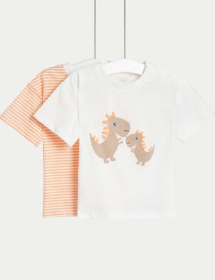 

Boys M&S Collection 2pk Pure Cotton Striped & Dinosaur T-Shirts (0-3 Yrs) - Ivory Mix, Ivory Mix