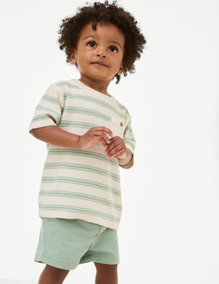 

M&S Collection 2-teiliges Outfit aus reiner Baumwolle mit Oberteil und Hose (0-3 Jahre) - Green Mix, Green Mix