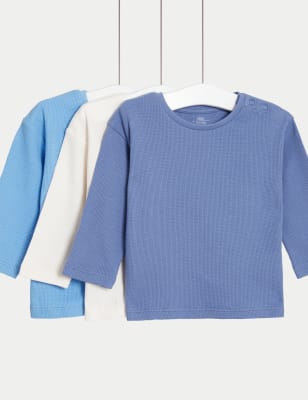 

M&S Collection Pack de 3 tops 100% algodón con diseño gofrado (0-3 años) - Multi, Multi