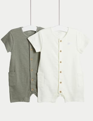 

Boys M&S Collection 2pk Pure Cotton Elephant Rompers (0-3 Yrs) - Green Mix, Green Mix