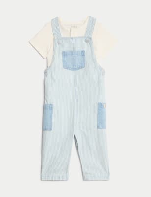 

Boys M&S Collection 2pc Pure Cotton Striped Dungarees Outfit (0-3 Yrs) - Blue Mix, Blue Mix