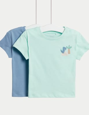 

M&S Collection 2er-Pack T-Shirts aus reiner Baumwolle mit Dinosauriermotiv (0-3 J.) - Multi, Multi