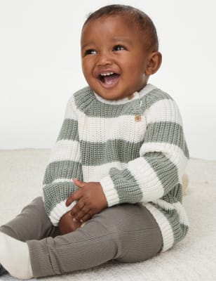 

M&S Collection Jersey de punto 100% algodón de rayas (0-3 años) - Green Mix, Green Mix