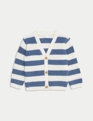 

M&S Collection Gestreifte Strickjacke aus reiner Baumwolle (0-3 Jahre) - Blue Mix, Blue Mix