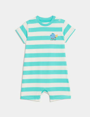 

M&S Collection Gestreifter Strampelanzug aus reiner Baumwolle (0-3 Jahre) - Green Mix, Green Mix