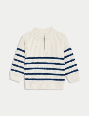 

Boys M&S Collection Knitted Striped Zip Jumper (0-3 Yrs) - Cream Mix, Cream Mix