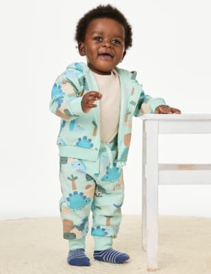 

M&S Collection Pantalón deportivo de dinosaurios de algodón (0-3 años) - Multi, Multi