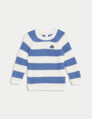 

M&S Collection Pullover aus reiner Baumwolle mit Streifen und Dinosauriermotiv (0-3 J.) - Blue Mix, Blue Mix