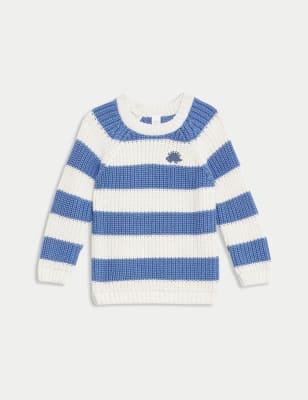 

Boys M&S Collection Pure Cotton Striped Dinosaur Jumper (0-3 Yrs) - Blue Mix, Blue Mix