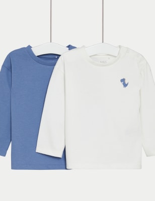 

M&S Collection 2er-Pack Oberteile aus reiner Baumwolle mit Dinosauriermotiv (0-3 J.) - Blue Mix, Blue Mix