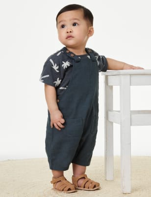 

M&S Collection 2-teiliges Latzhosen-Outfit mit hohem Baumwollanteil und Palmenmotiv (0-3 Jahre) - Charcoal Mix, Charcoal Mix
