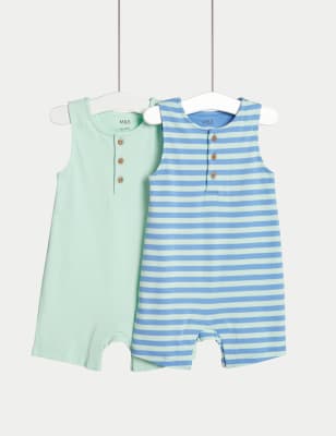 

M&S Collection 2er-Pack Strampelanzüge aus reinem Baumwolljersey (0-3 Jahre) - Blue Mix, Blue Mix