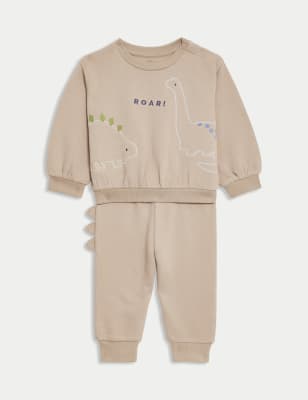 

Boys M&S Collection 2pc Cotton Rich Dinosaur Outfit (0-3 Yrs) - Brown, Brown