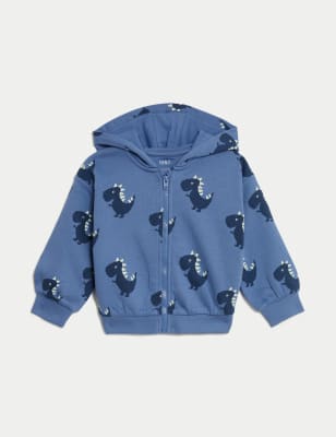 

M&S Collection Reißverschluss-Hoodie mit hohem Baumwollanteil und Dinosauriermotiv (0-3 J.) - Blue Mix, Blue Mix