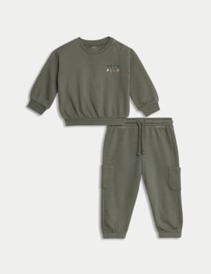 

Boys M&S Collection 2pc Cotton Rich Let's Play Slogan Outfit (0-3 Yrs) - Green, Green