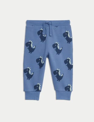 

Boys M&S Collection Cotton Rich Dinosaur Joggers (0-3 Yrs) - Blue Mix, Blue Mix