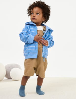

M&S Collection Gestreifter Hoodie mit hohem Baumwollanteil und Reißverschluss (0-3 J.) - Blue Mix, Blue Mix